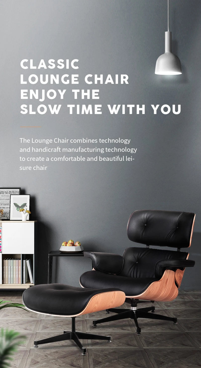 Top Layer Cowhide Classic Recliner Ottoman Light Rosewood Light   Walnut Armchair Swivel Lounge Chair Furniture Leisure Chair