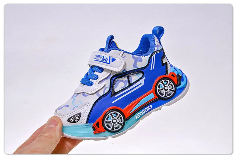 Spring Kids Shoes New Fashion Versatile Casual Shoe Anti Slip Cartoon Car Boy Shoe LED Lights Simple Trendy Sneakers Кроссовки