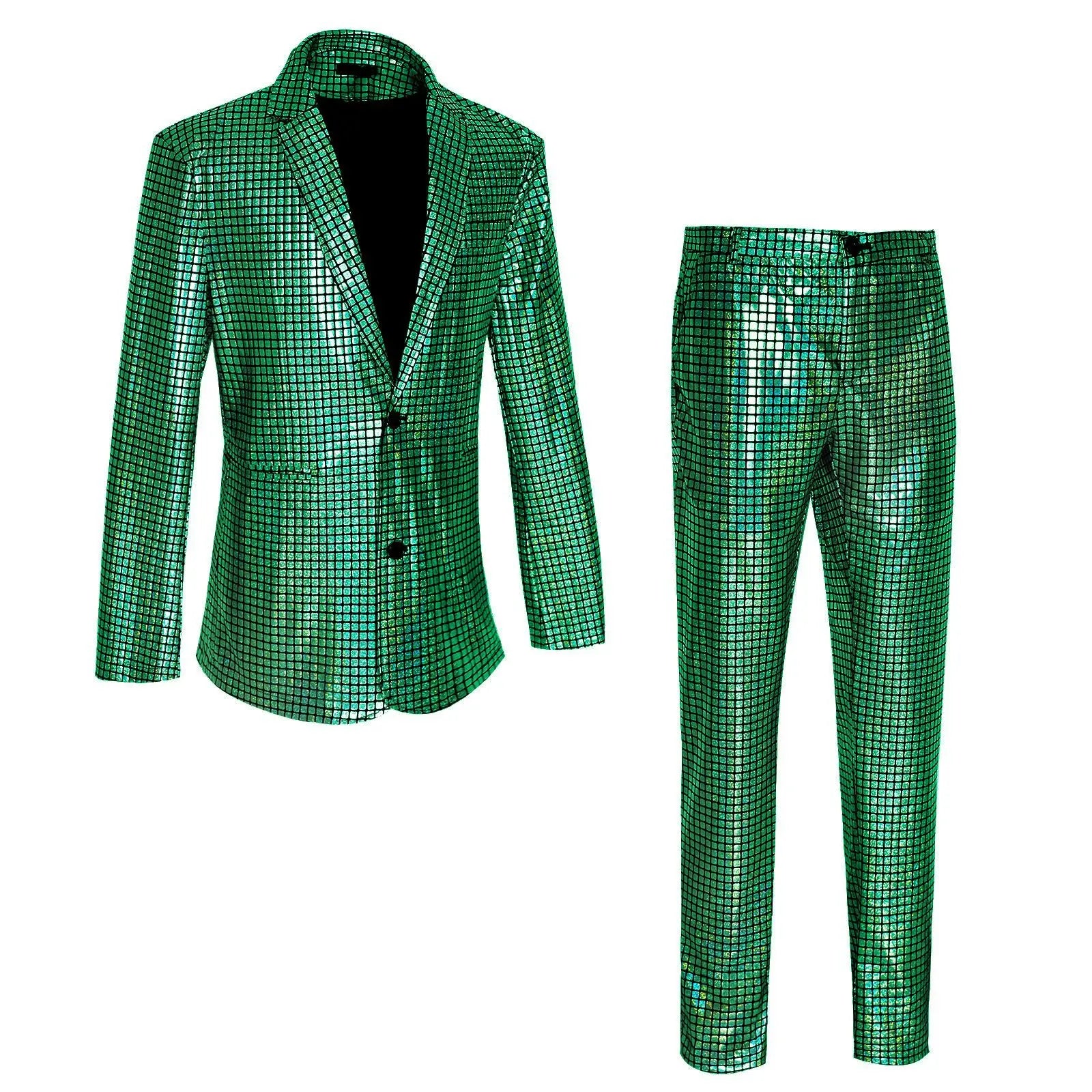 Men's New Cool Performance Set, Sequin Gold Stamping Business Casual Two-piece, One-row Two-button Slim-fit Blazer + Trousers