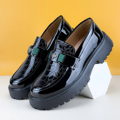 2025 Men's Round Toe Thick Soled Light Luxury Leather Shoes Loafers Non Slip Comfort Fashio Business Office Formal Shoes