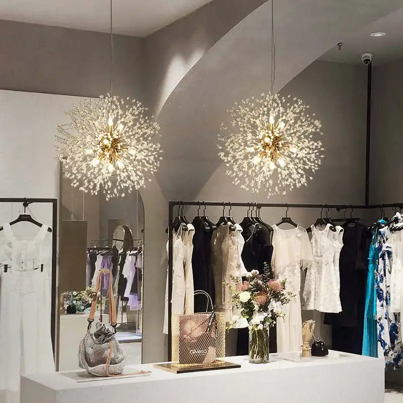 LED Dandelion Pendant Light Modern Crystal Beads Hanging Light Dining Room Living Room Bar Counter Home Decoration G9