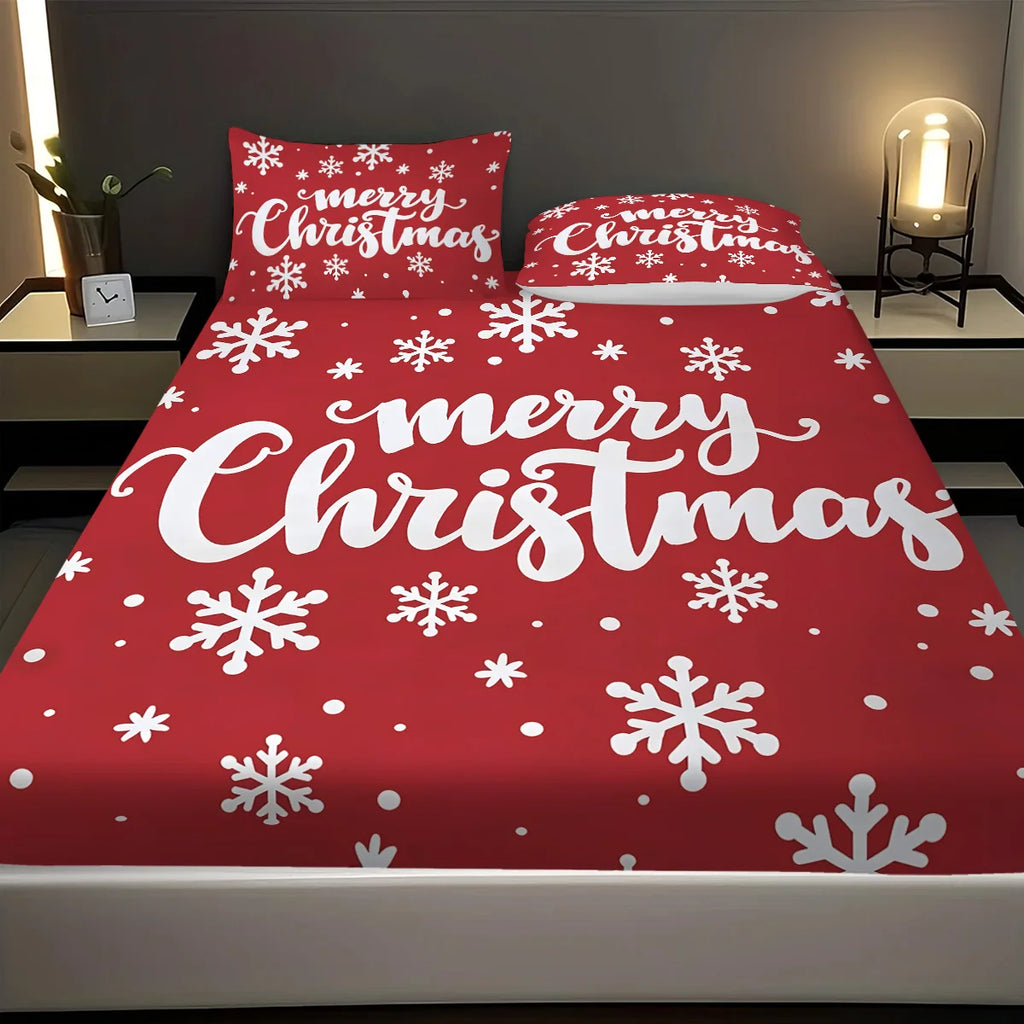 3pcs Merry Christmas red print coreless Fitted Shee set multiple size soft bedcover bedroom bedding decorations machine washable