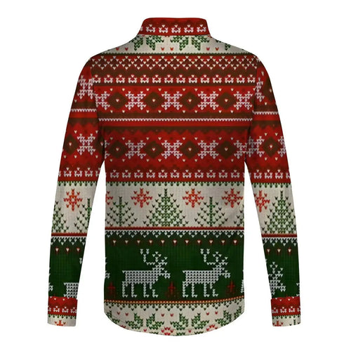 Autumn and Winter Christmas Pattern Printed Men's Long Sleeve Shirt Men's Casual Collar Cardigan Shirt Top Non Stretch Thin