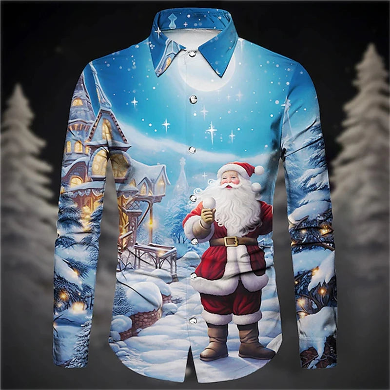 3D Fashion Printed Christmas Pattern Shirt For Autumn And Winter Casual men's Long Sleeve Shirt Street Design Harajuku Tops 2024