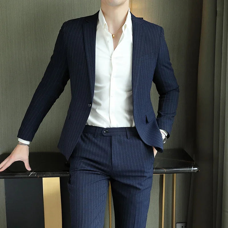 Men's High-End Boutique Suit And Trousers Set British Wedding Party Fashion Business Casual Trendy Two-Piece Ensemble