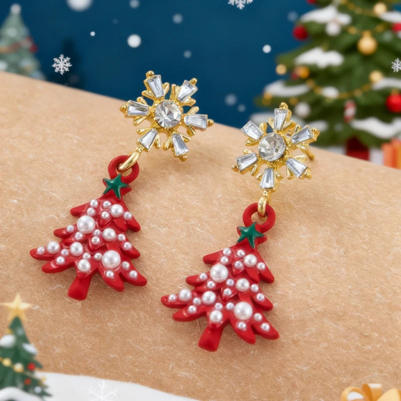 Christmas Series Simple Advanced Rotating Christmas Tree Star Pendant Earrings Women's Creative Personalized Girl Gifts