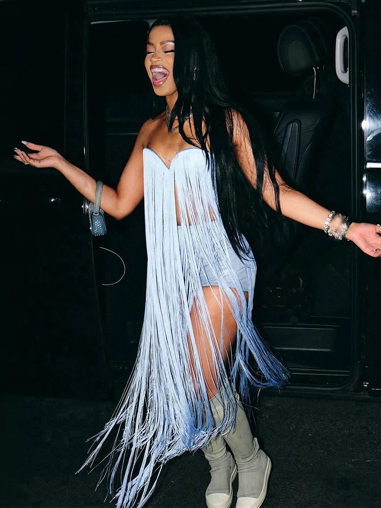 Nibber Club Long Tassel Camisole Women Invisible Straps Summer New Trend Hipster Beach Vacation Matching Fashion Sexy Tank Tops