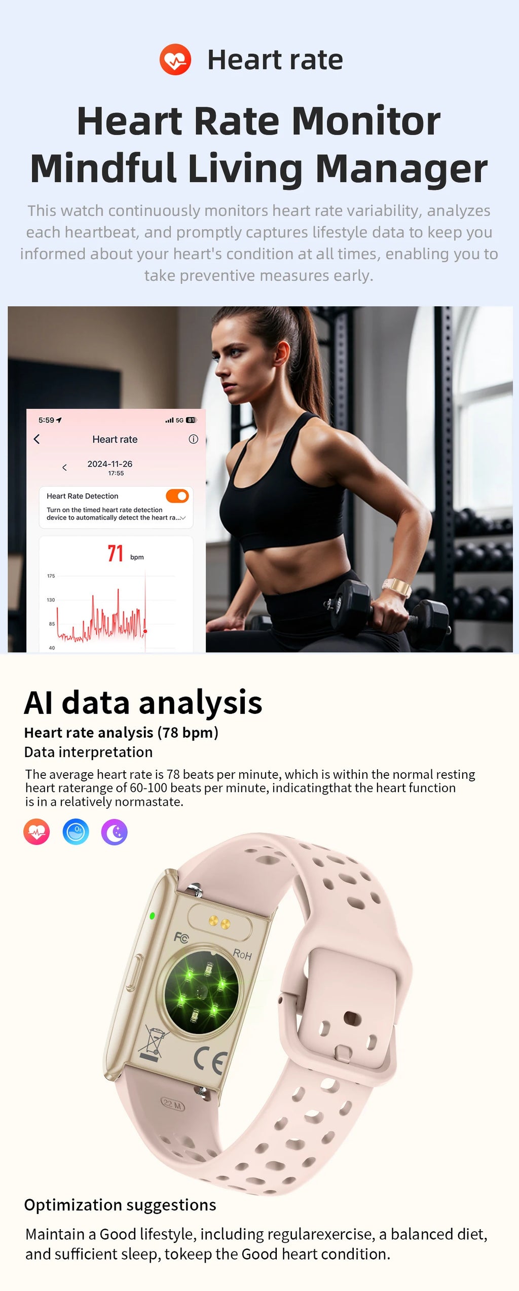 LIGE No Screen Smart Watch Woman Sports Outdoors Fitness Heart Rate Monitor 1ATM Waterproof New Smartwatch For Andrio IOS 2025