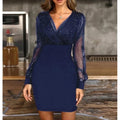 Sexy Sequin Mesh Dress V-Neck Bodycon Elegant Tight Fit Autumn Winter Fashion Women's Clothing Elegant Tight Fit Dress