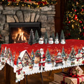 1 Piece of Red Merry Christmas Themed Printed Tablecloth, Retro Country Farmhouse Style, Santa Claus, Snowman, Snow Scene Pattern Design, Suitable for Christmas, New Year's Party, Party Decoration, Kitchen Accessories, Room a
