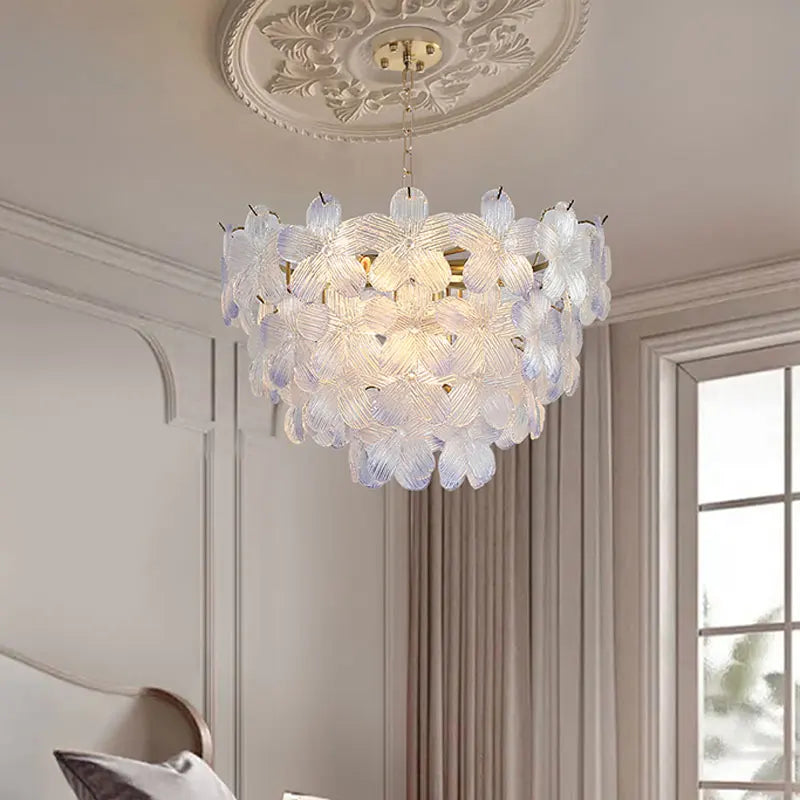 LED Glass Flower Pendant Light for Living Dining Room Bedroom Modern French Style Home Decoration Hanging Lamp E14