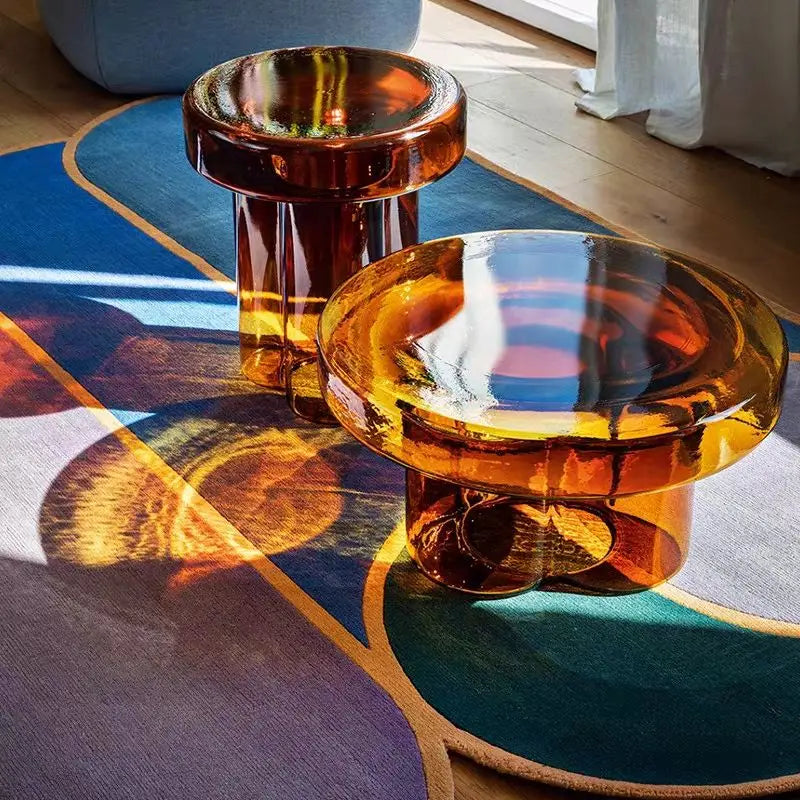 Italian Coffee Table Living Room Art Side Table Combination Coffee Table Round Coffee Tables Light Luxury Round Glass Tables