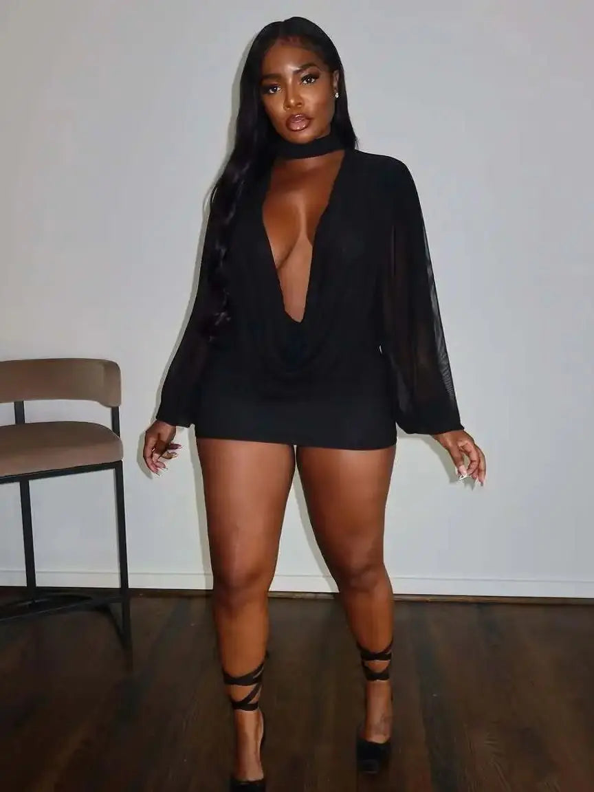 Scarf Dress Women See Through Sexy Irregular Full Sleeve Coquette Midnight Elegant Vacation Birthday Party Bodycon