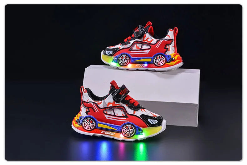 Spring Kids Shoes New Fashion Versatile Casual Shoe Anti Slip Cartoon Car Boy Shoe LED Lights Simple Trendy Sneakers Кроссовки