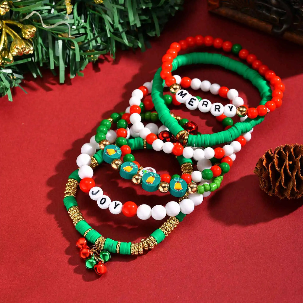 Colorful Multi-layer Bracelet Set, Snowflake Small Bell Charm Bracelet for Women Girl, Fashion Jewelry Festival Gift