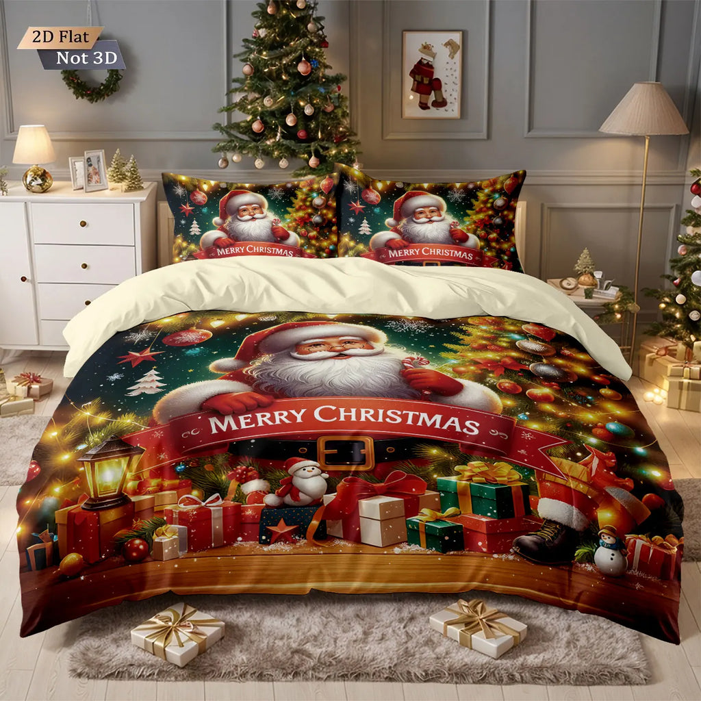 3pcs Merry Christmas Santa Claus print coreless bedding set multiple size bedrooms bedding holiday decorations, machine washable