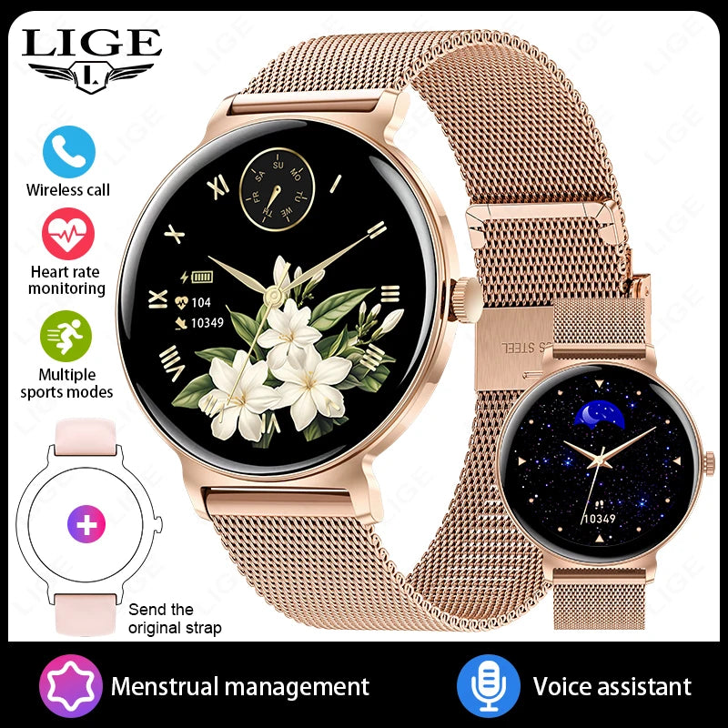 LIGE Ultra-thin Smart Watch Ladies Bluetooth Call Custom Dial Sport Heart Rate Health Tracking Watch Waterproof Women Smartwatch