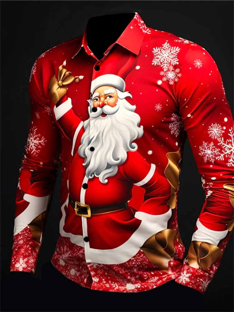 3D Fashion Printed Christmas Pattern Shirt For Autumn And Winter Casual men's Long Sleeve Shirt Street Design Harajuku Tops 2024