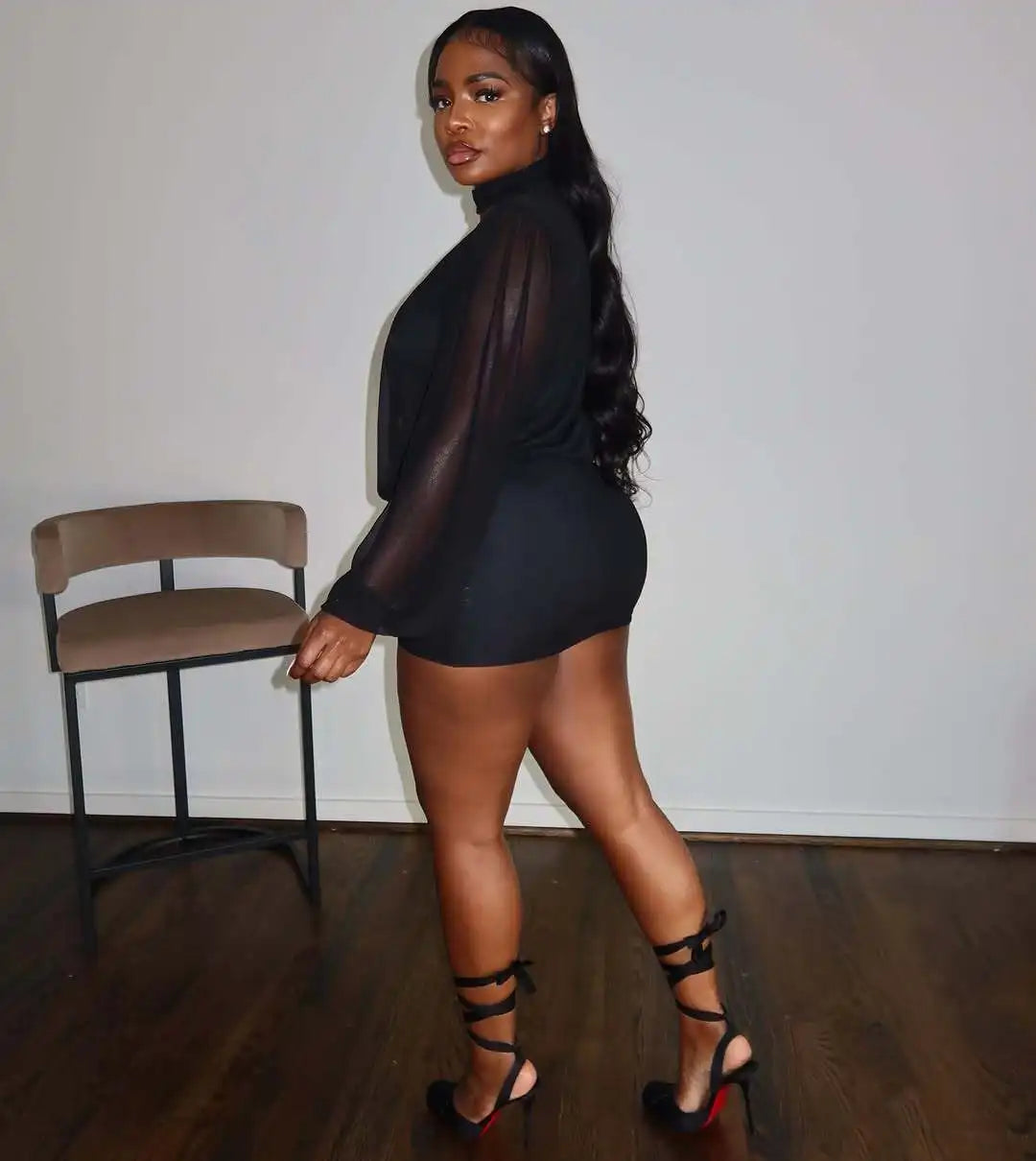 Scarf Dress Women See Through Sexy Irregular Full Sleeve Coquette Midnight Elegant Vacation Birthday Party Bodycon