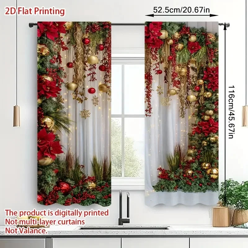 Christmas decoration-2Pcs-Flower plant tassels print curtains,suitable for bedroom,living room,home decoration,window decoration