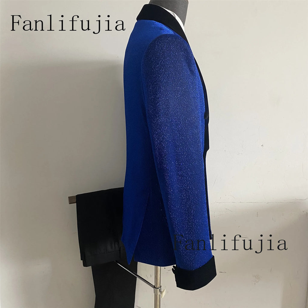 Fanlifujia Luxury Red Glitter Suits Men Groom Wedding Tuxedo Double Breasted Blazer Formal Evening Party