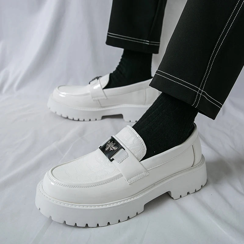 2025 Men's Round Toe Thick Soled Light Luxury Leather Shoes Loafers Non Slip Comfort Fashio Business Office Formal Shoes