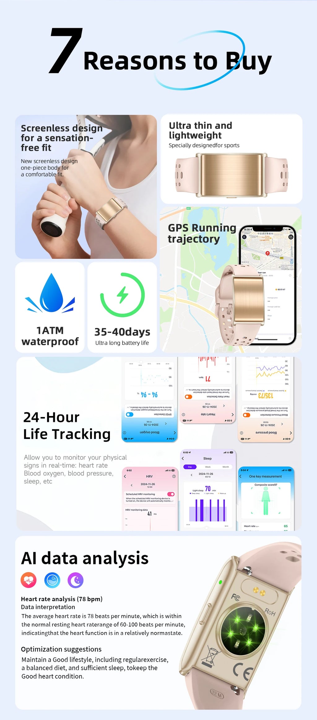 LIGE No Screen Smart Watch Woman Sports Outdoors Fitness Heart Rate Monitor 1ATM Waterproof New Smartwatch For Andrio IOS 2025