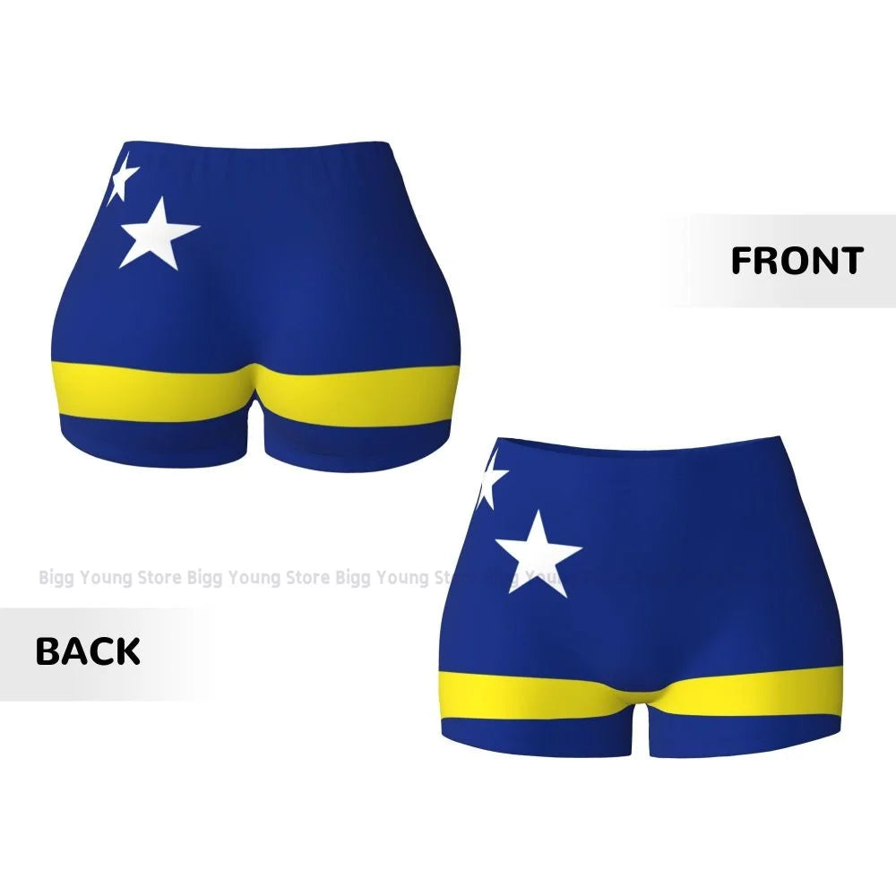 Womens Clothes Booty Shorts Gym Push Up Short Elasticity Scrunch Butt Running Shorts Flag Of Curacao Sports Booty Shorts