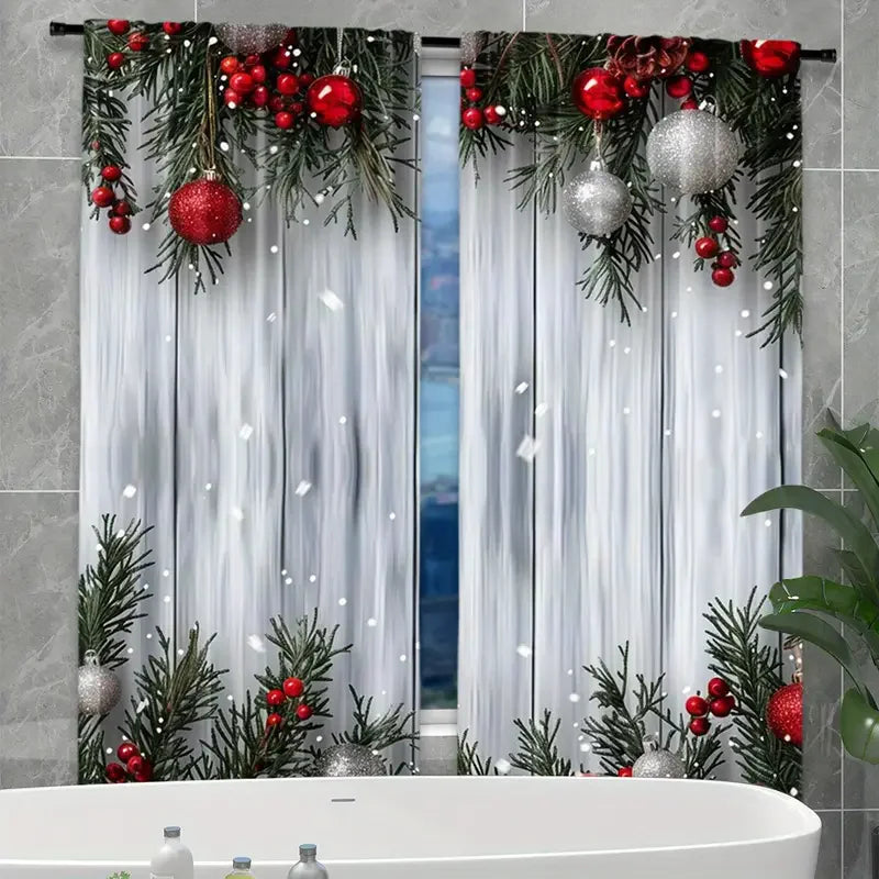 Holiday Christmas balls and pine branch - printed curtains, suitable for home decoration in bedrooms and living rooms