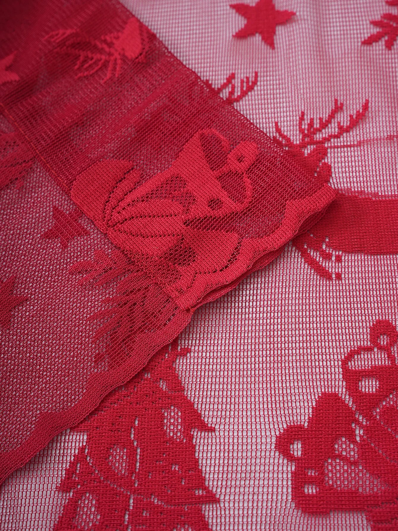 American Red Lace Sleigh Santa Christmas Curtains for Living Room Bedroom Window Festive Atmosphere Decorative