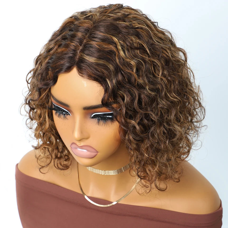 Sleek Short Curly Bob Lace Wigs Highlight Curly Human Hair Wigs For Women P4/30/27 Highlight Colored Deep Wave Curly Lace Wigs