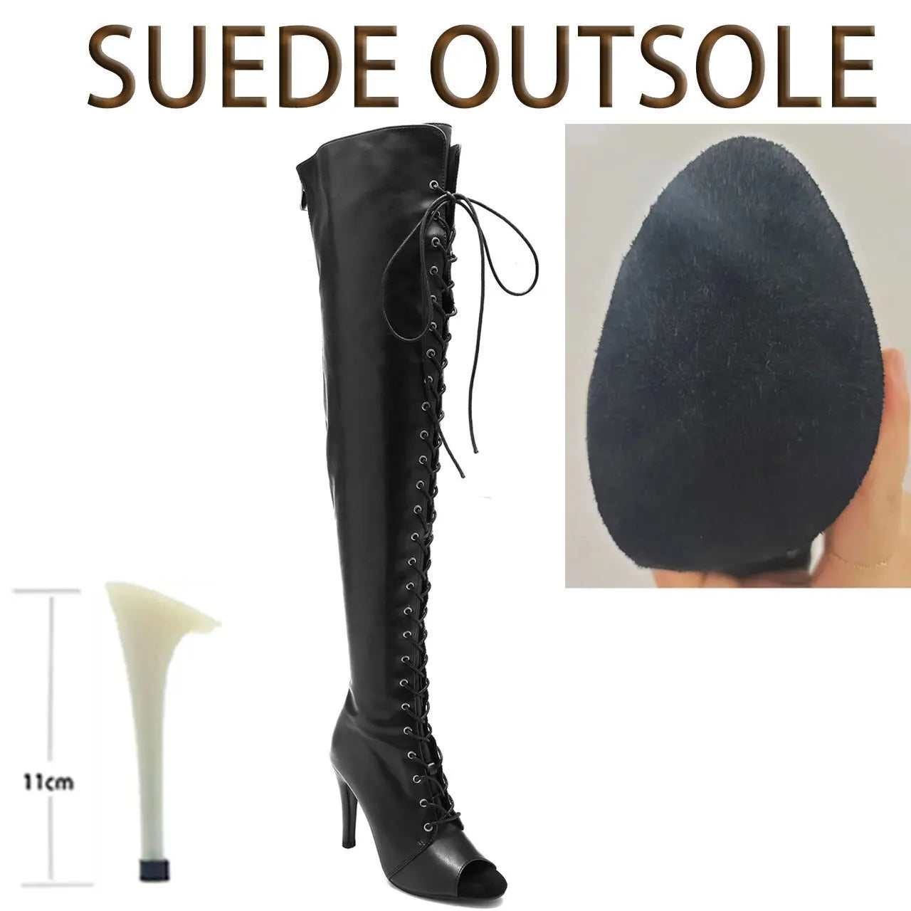 Black High Women Heels Soft Peep Toe Boots Stilettos Jazz Dance Over the Knee Shoes for Latin Dancing Big Size, match with women's dress