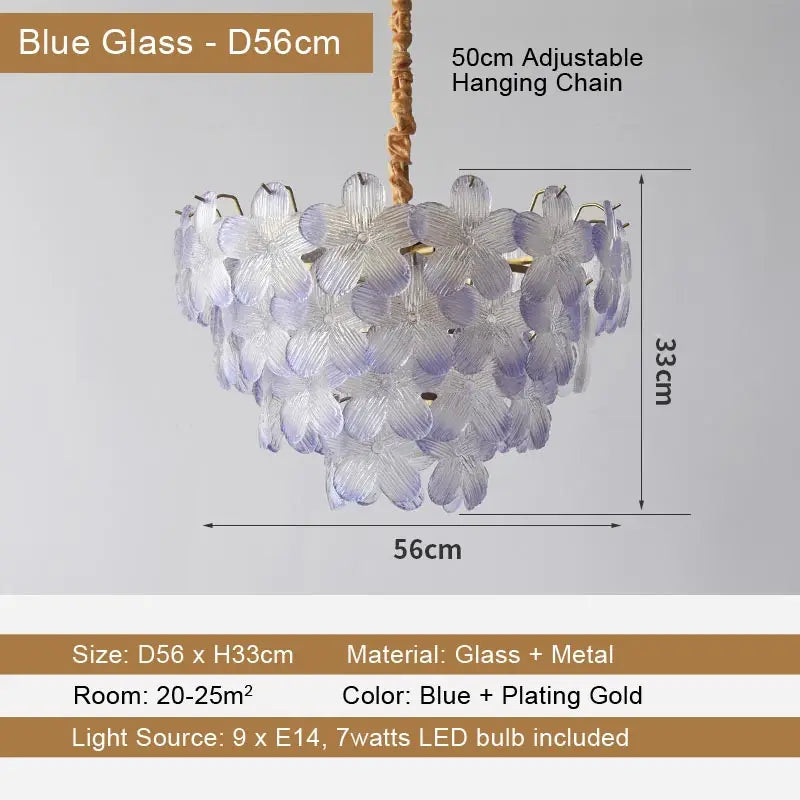 LED Glass Flower Pendant Light for Living Dining Room Bedroom Modern French Style Home Decoration Hanging Lamp E14