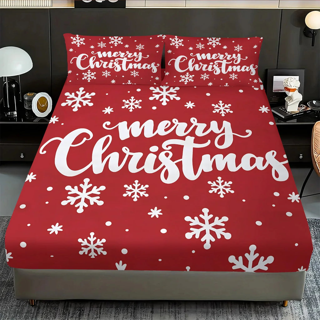 3pcs Merry Christmas red print coreless Fitted Shee set multiple size soft bedcover bedroom bedding decorations machine washable