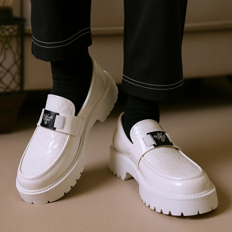 2025 Men's Round Toe Thick Soled Light Luxury Leather Shoes Loafers Non Slip Comfort Fashio Business Office Formal Shoes