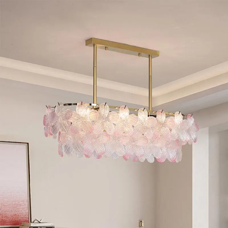 LED Glass Flower Pendant Light for Living Dining Room Bedroom Modern French Style Home Decoration Hanging Lamp E14