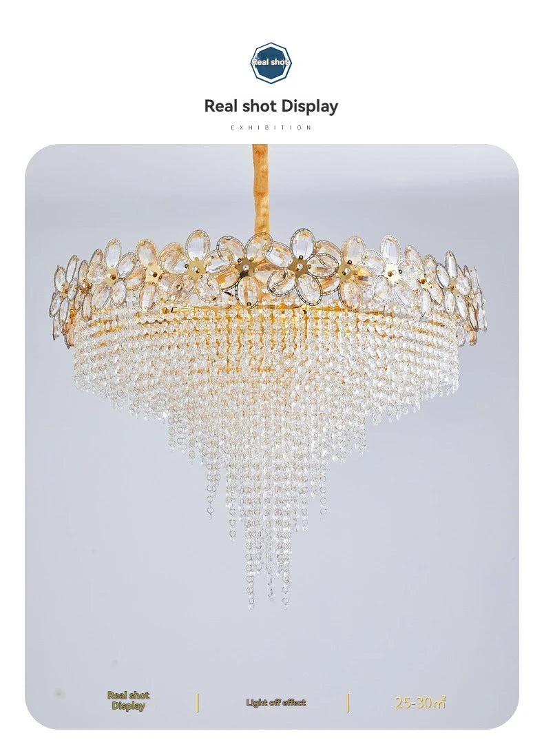 Modern Flower Crystal Tassel Chandelier Living Room Dining Room Gold Crystal Ceiling Pendant Lights Vila Lobby Lighting Fixtures