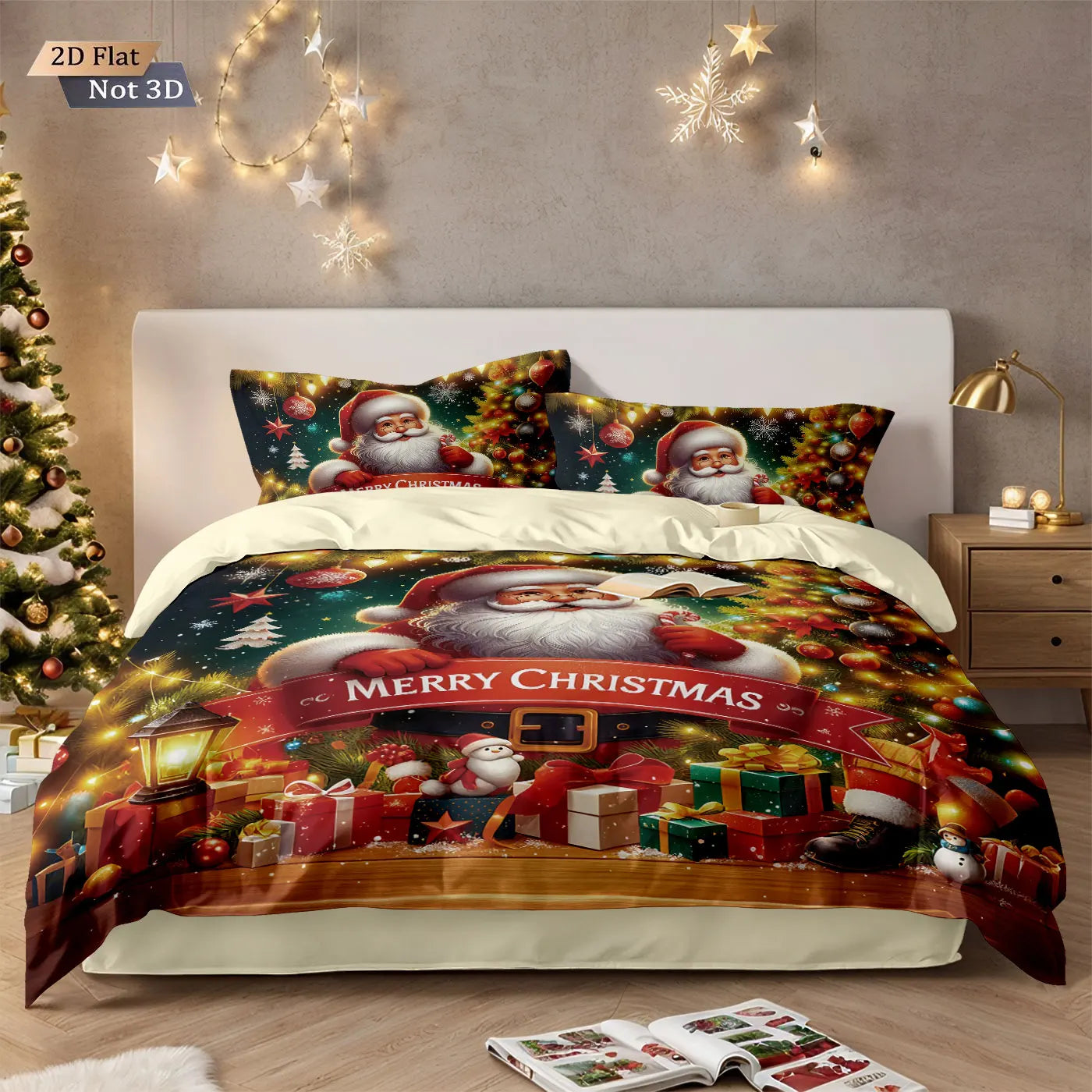 3pcs Merry Christmas Santa Claus print coreless bedding set multiple size bedrooms bedding holiday decorations, machine washable