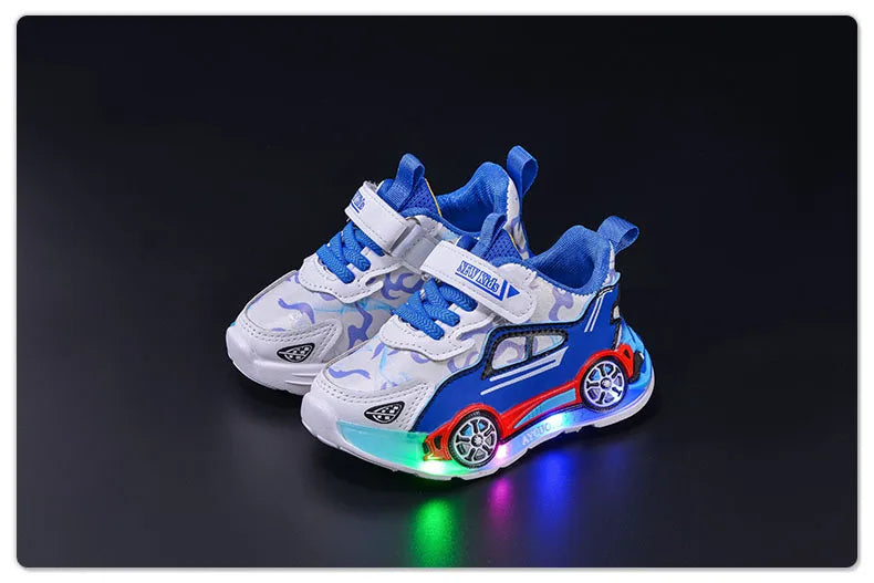 Spring Kids Shoes New Fashion Versatile Casual Shoe Anti Slip Cartoon Car Boy Shoe LED Lights Simple Trendy Sneakers Кроссовки