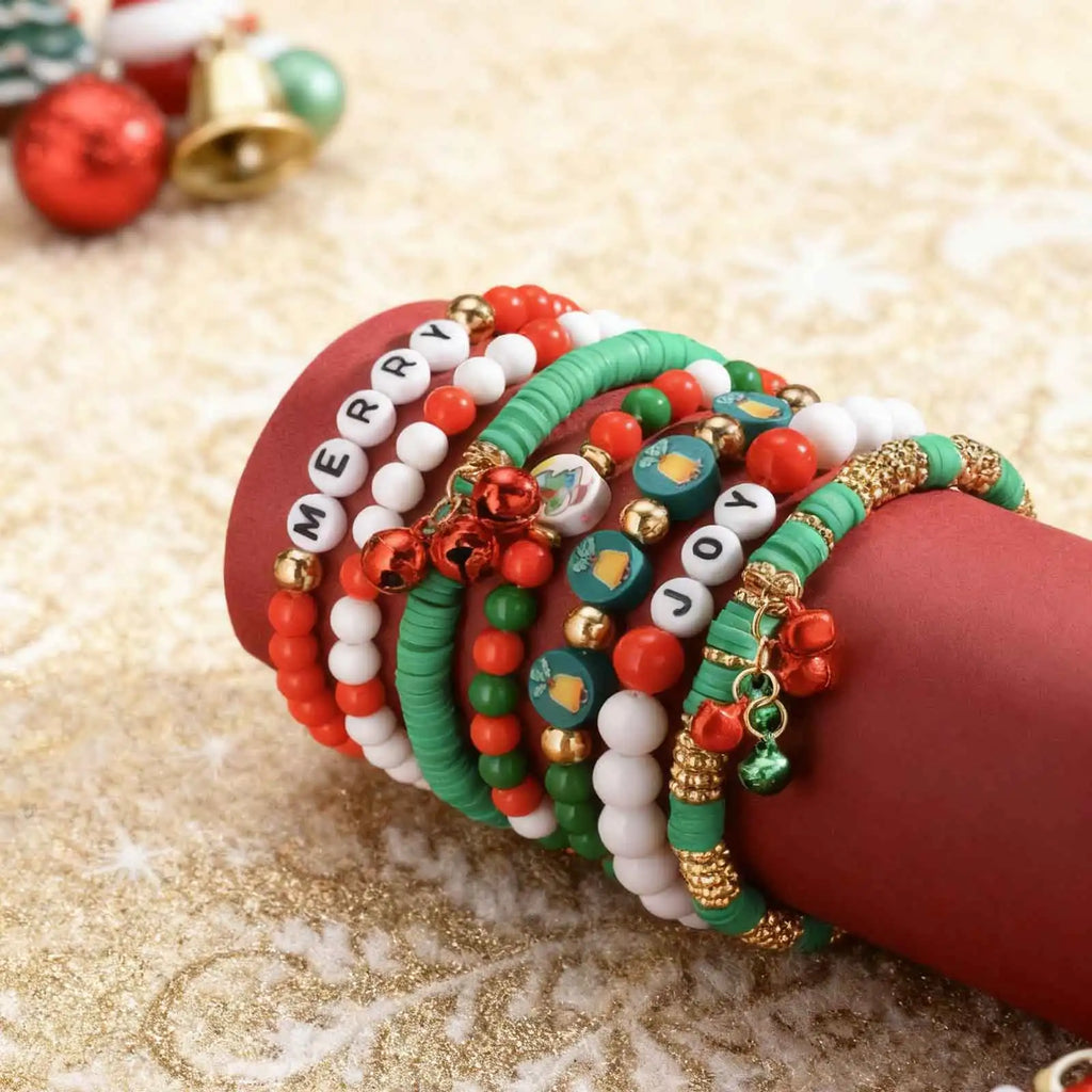Colorful Multi-layer Bracelet Set, Snowflake Small Bell Charm Bracelet for Women Girl, Fashion Jewelry Festival Gift