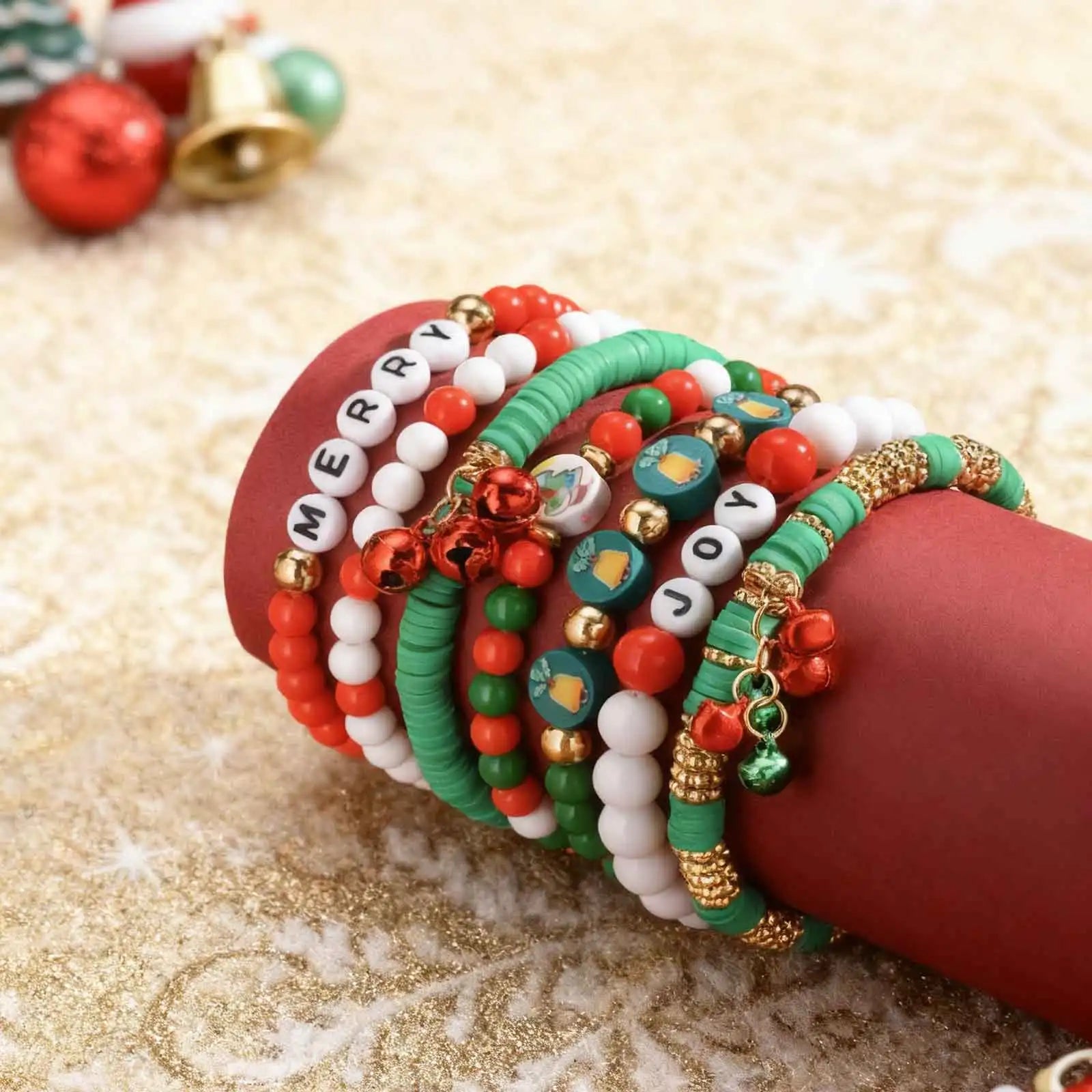 Colorful Multi-layer Bracelet Set, Snowflake Small Bell Charm Bracelet for Women Girl, Fashion Jewelry Festival Gift