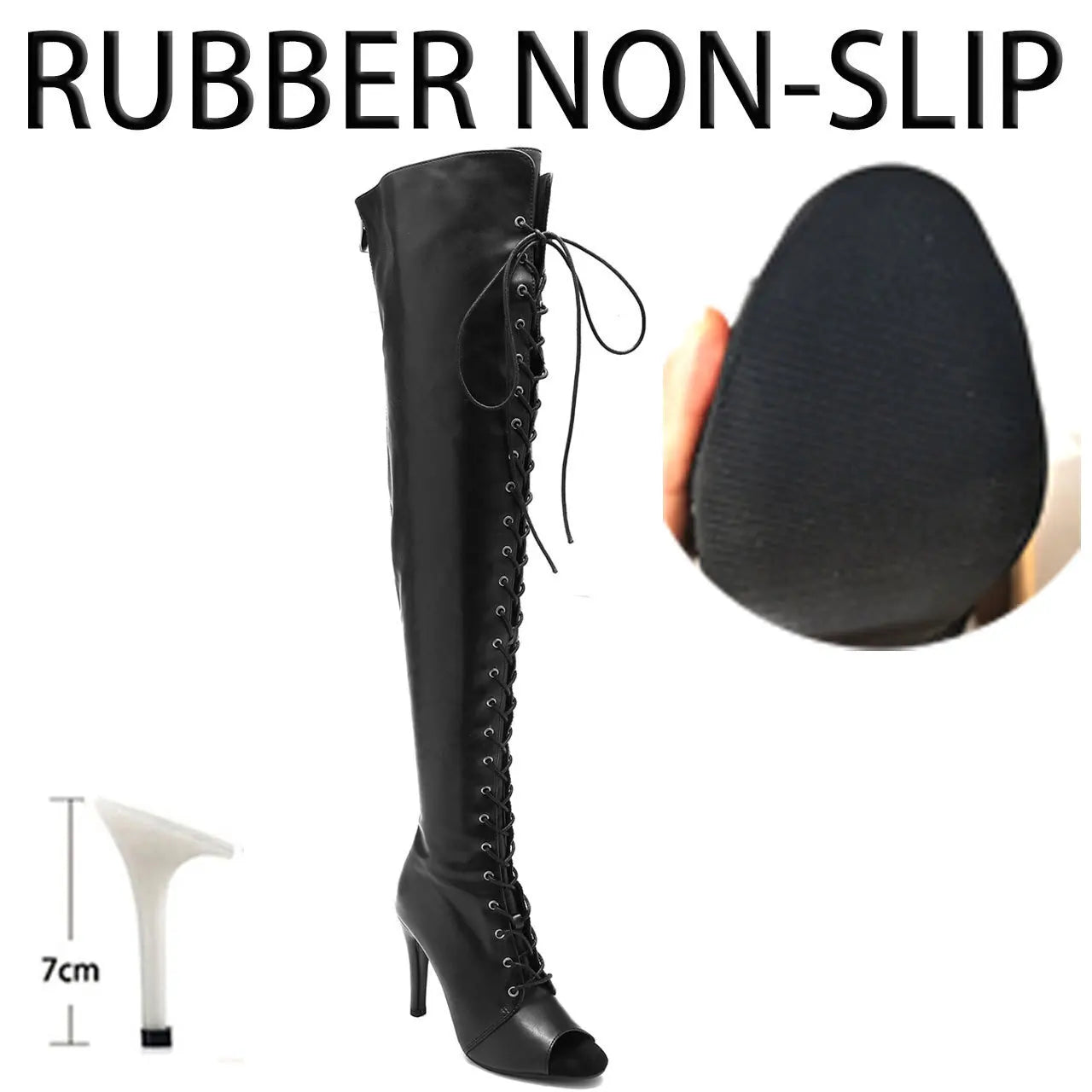 Black High Women Heels Soft Peep Toe Boots Stilettos Jazz Dance Over the Knee Shoes for Latin Dancing Big Size, match with women's dress