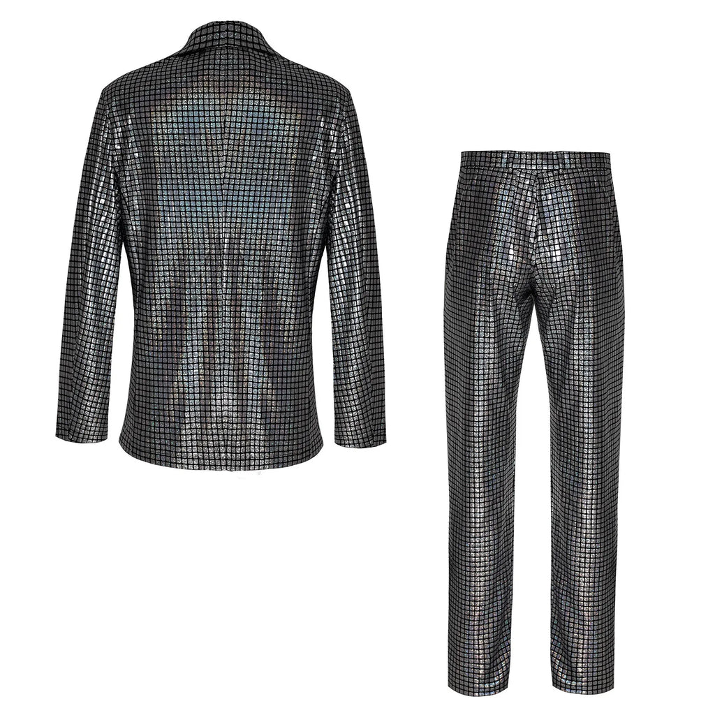 Men's New Cool Performance Set, Sequin Gold Stamping Business Casual Two-piece, One-row Two-button Slim-fit Blazer + Trousers