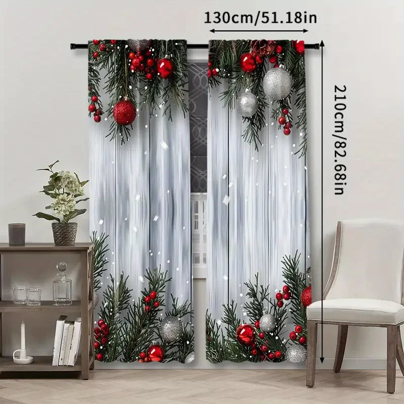 Holiday Christmas balls and pine branch - printed curtains, suitable for home decoration in bedrooms and living rooms