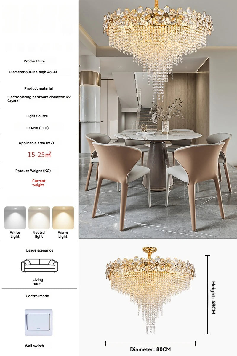 Modern Flower Crystal Tassel Chandelier Living Room Dining Room Gold Crystal Ceiling Pendant Lights Vila Lobby Lighting Fixtures