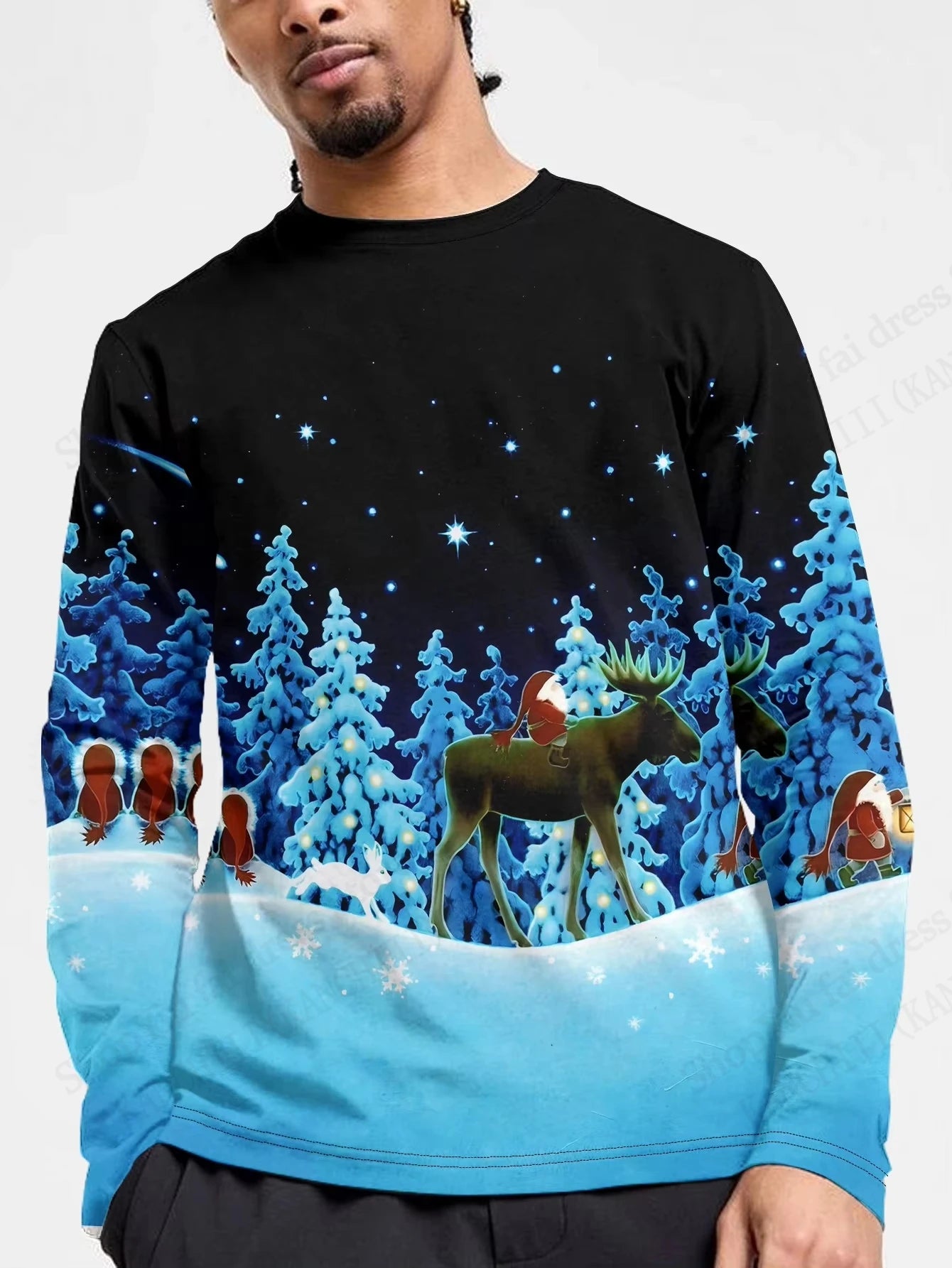 Merry Christmas Santa Claus 3d Print Graphic T-shirt Men Women Fashion Long Sleeve T-shirts Christmas Tree Tops Tees Gift New