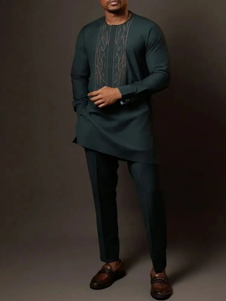 2025 New African Traditional Men's Suit Fashion Luxury Men's Suit Casual Loose Two Piece Set Holiday Wedding Men's Suit Kaftan