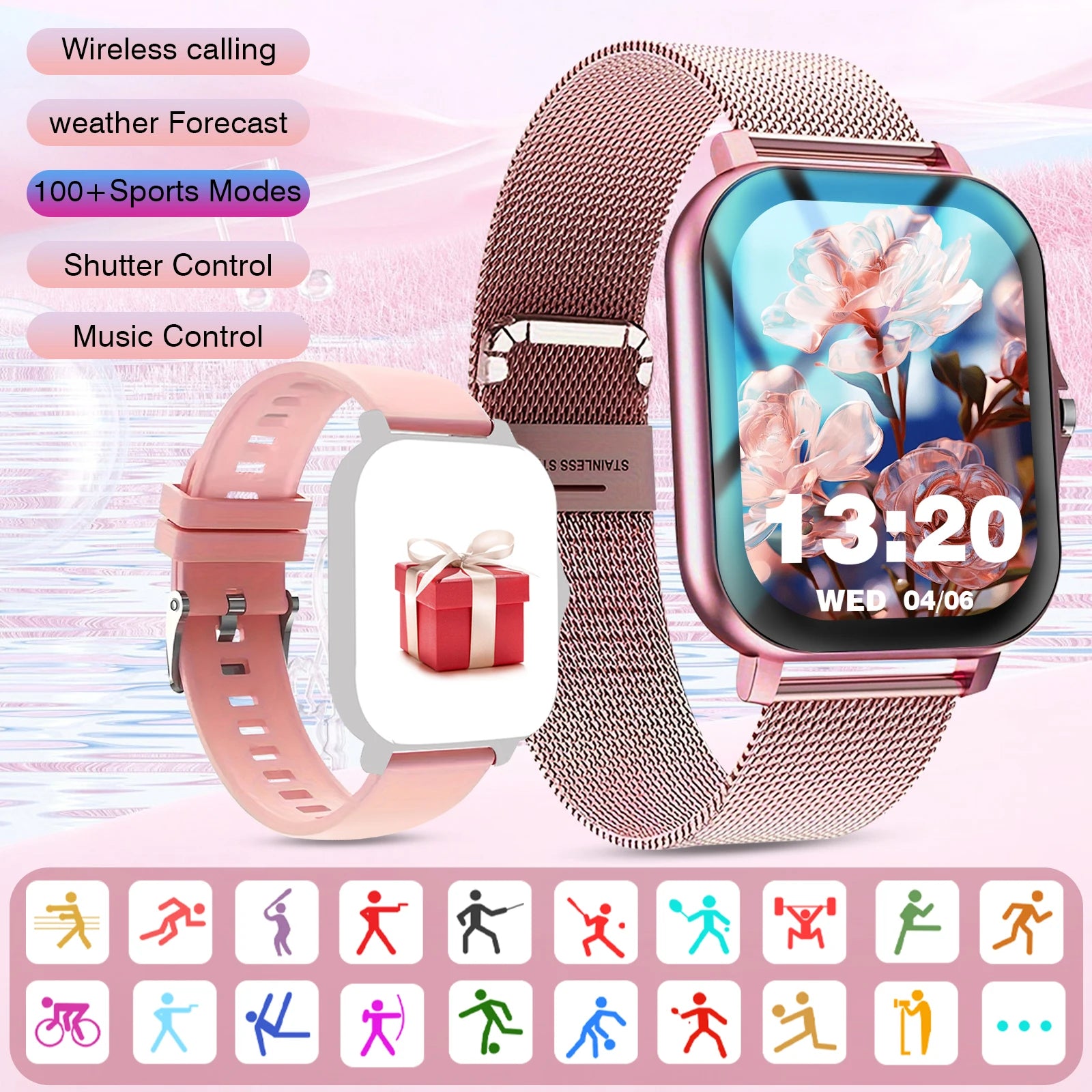 Smartwatch, Wireless Talk/Dial, Multi-Sport Mode for Men and Women, Compatible with IPhone/Andriod