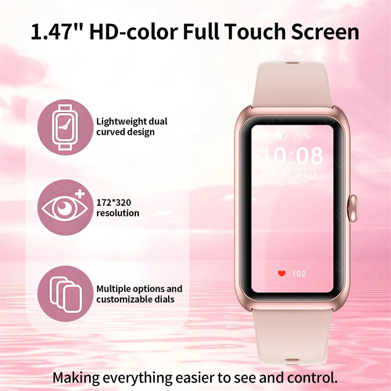 LIGE 1.47" Sports Band Fitness Tracker Watches for Women Men with Heart Rate Sleep Monitor IP68 Waterproof Pedometer Smart Watch