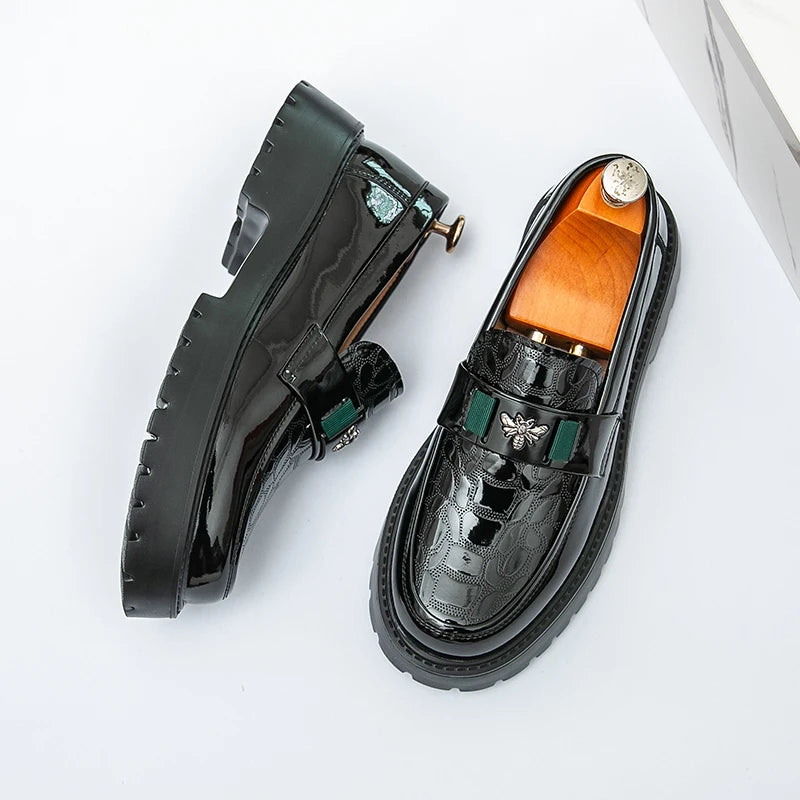 2025 Men's Round Toe Thick Soled Light Luxury Leather Shoes Loafers Non Slip Comfort Fashio Business Office Formal Shoes